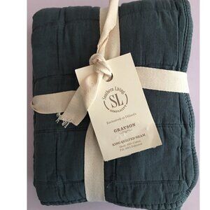 NEW Southern Living King Sham Cotton QUILTED Grayson Blue 20 x 36 MSRP $49
